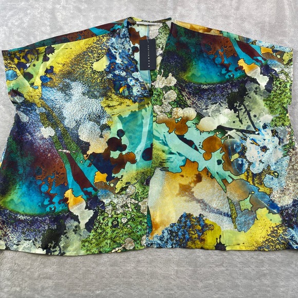 Bryn Walker Becca Top Blouse Womens XXL Silk Abstract Watercolor V-Neck Boxy - Picture 1 of 11